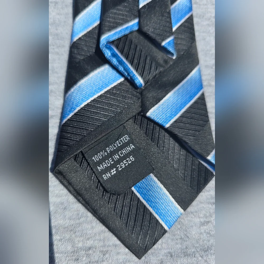 Boy's George Black Clip On Tie w/ Blue and White Stripe Pattern